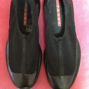Prada black mesh slip ons, Vintage, never worn
